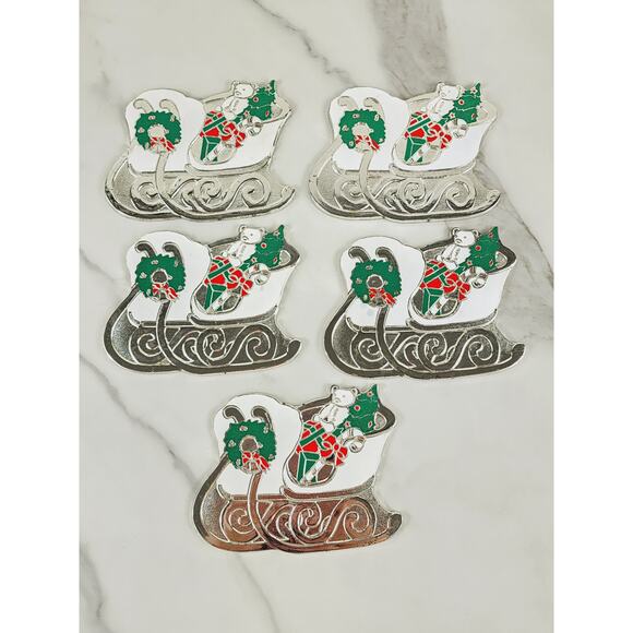 Oneida Rogers Sleigh Coaster 4 1/4" Christmas Holiday 1988 Japan x5 Silverplate - Picture 1 of 13